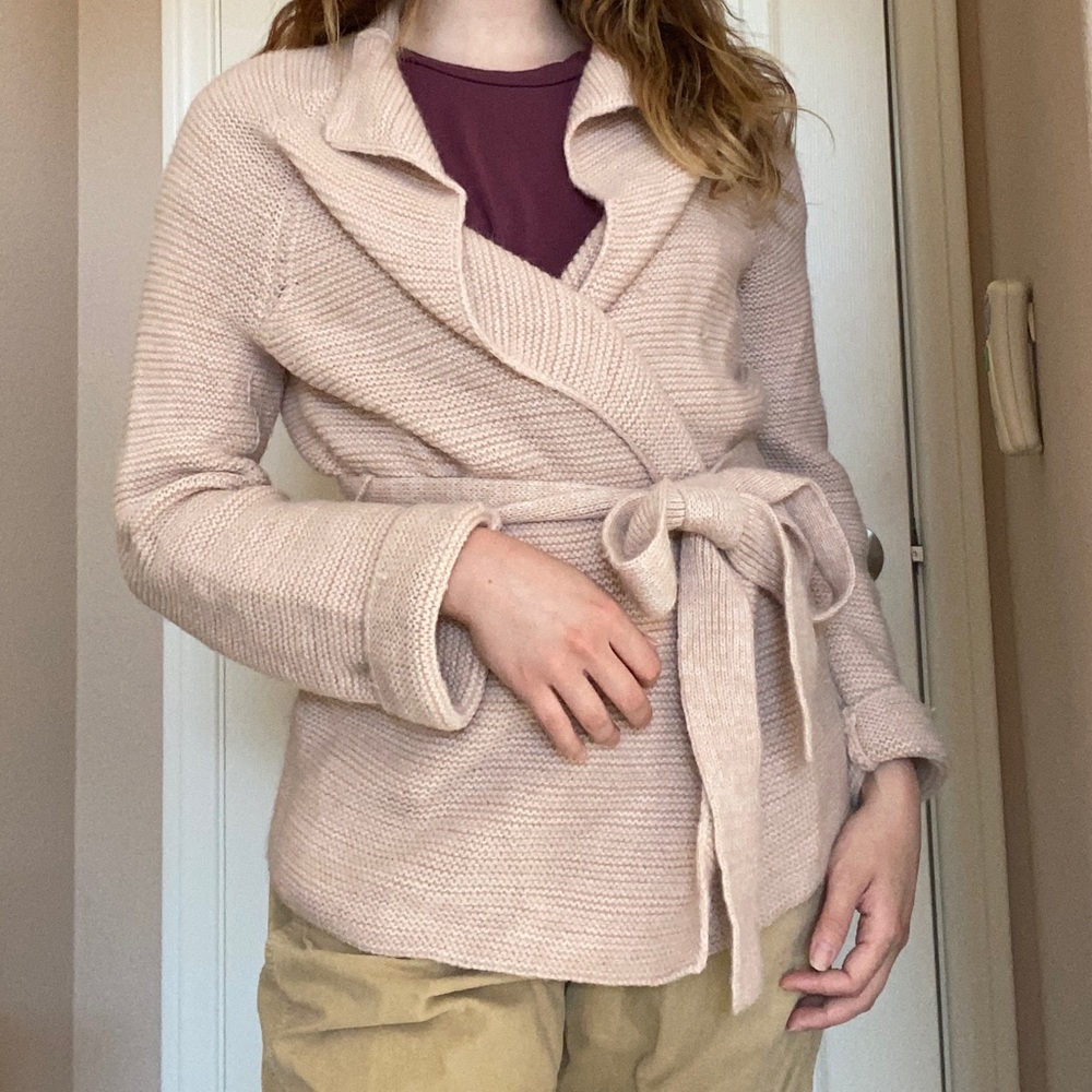 Boden Pink Cream Knit Wrap Cardigan